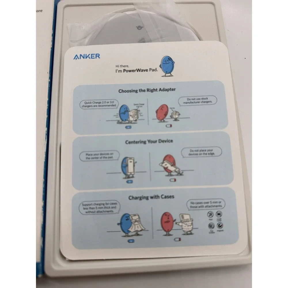 Anker PowerWave Pad Wireless Charging Pad White‎ Qi Open Box New